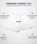 Cold Rolled Steel Adjustable Cabinet Leg For Leveling Base Units On Uneven Floors, 4.72 Inch Support With White Baked-On Finish.