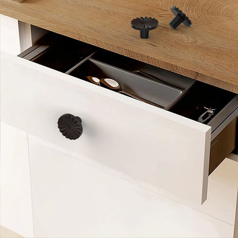 Oil Rubbed Bronze Cabinet Knob Set 10 Pack For Kitchen Cabinets Drawers And Dresser 1.45 Inch Diameter installed on drawer