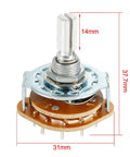 6mm Shaft Band Selector Rotary Switch With Four Poles And Three Positions Single Deck 16 Pin Mounting Nut And Black Plastic Knob Included