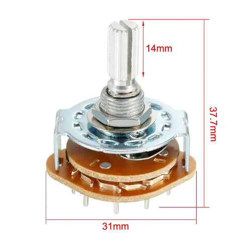 6mm Shaft Band Selector Rotary Switch With Four Poles And Three Positions Single Deck 16 Pin Mounting Nut And Black Plastic Knob Included