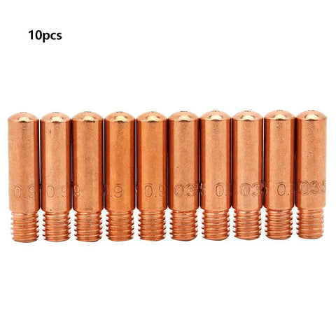Premium MIG Welding Contact Tips Replacement Consumables With M6x1.0 Thread Fit Model 11 35 Standard Size For Smooth Wire Feed And Torch Setup 10 Pack, copper tips.