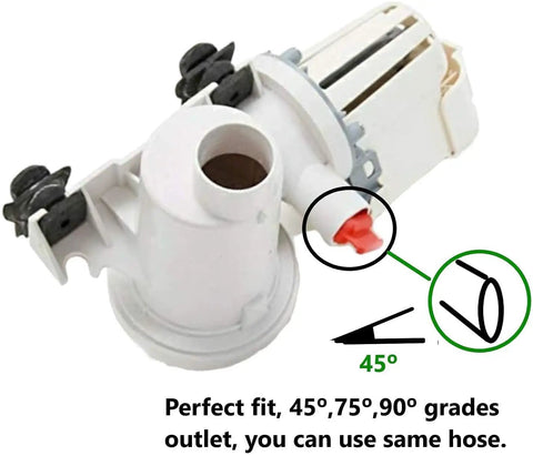 Front Load Washer Drain Pump Replacement For Whirlpool W10321032 WPW10321032 PS11752769, 45-degree outlet view