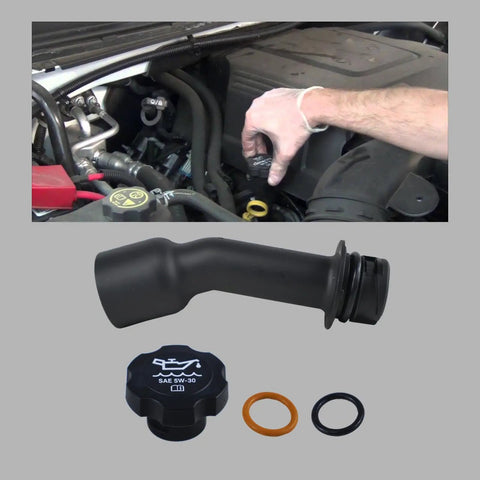 Engine Oil Filler Tube With Gasket And Filler Cap FC208 For Chevy Silverado 1500 1994 To 2013 Replacement Kit installed