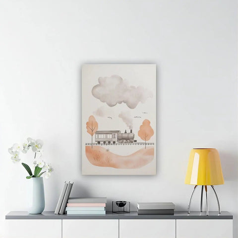 Steam Locomotive Canvas Wall Art Poster For Nursery And Living Room, Minimal Train Decor In Neutral Tones, 12x18 Inch