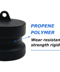 2 Pack Cam Lock Fittings DP-150 1-1/2 Inch Type DP Quick Disconnect Polypropylene detail showing propene polymer material
