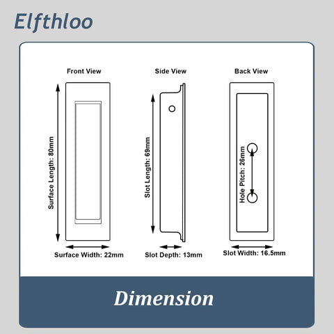 Dimension diagram of Sleek Two Pack Recessed Pocket Door Pulls With Zero Fuss Flush Mount Design And Comfortable Finger Groove.