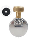 Back view of 2 Inch Glycerin Filled Stainless Steel Water Pressure Gauge Built For Home And Garden Use, 3/4 Inch Female Hose Thread, 0-200 Psi And KPa, Rugged Garden Hose And Irrigation Test Gauge