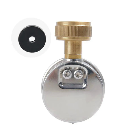 Back view of 2 Inch Glycerin Filled Stainless Steel Water Pressure Gauge Built For Home And Garden Use, 3/4 Inch Female Hose Thread, 0-200 Psi And KPa, Rugged Garden Hose And Irrigation Test Gauge