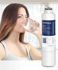 Woman drinking water with Fridge Water Filter Replacement for Samsung DA29-00020B 4 Pack HAF-CIN Compatible NSF ANSI 53 Certified