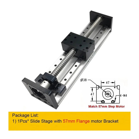 57mm Stepper Bracket for Linear Guide Rail and Slide Stage Dual Linear Rails X Y Z Axis With Ball Screw SFU1204 1605 1610 300mm SFU1610 Pro Grade CNC Motion System with 57mm flange motor bracket and slide stage detail.