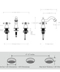 Diagram of Brushed Gold Widespread Bathroom Faucet 8 Inch 3 Hole With Two Cross Handle Knobs And Drain For Vanity Sink Tap