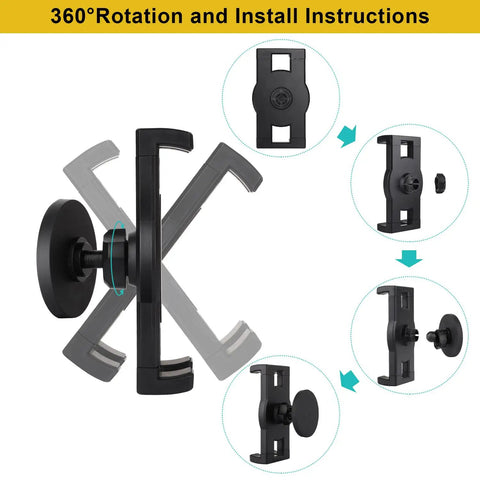 Dope Magnetic Tablet Holder Mount For Fridge And Metal Surfaces, rotation and installation instructions, black color