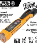 Non Contact Voltage Tester With IR Thermometer For HVAC Detects 12 To 1000 V AC With LED And Audible Alarms display