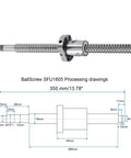 SFU1605 Ball Screw Kit With 350mm Length, 16mm Diameter, 5mm Lead, Anti Backlash Nut, Standard End Machining, technical drawing