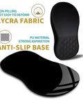Ergonomic Mouse Pad With Wrist Support And Massage Design For Pain Relief Memory Foam Cushion Non Slip PU Base Desk Pad For Wireless Mouse 12 By 8 Inch Black showing lycra fabric and anti-slip base.