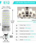 Super Bright E12 LED Corn Bulbs 16W 1500LM Daylight White 6000K CRI80 Plus Non Dimmable E12 Base 8 Pack Energy Saving specs chart