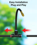 Close-up of connector from 200 Ft Drip Irrigation System Kit All In One With 1 Quarter Inch Tubing And 32 Adjustable Copper Nozzles