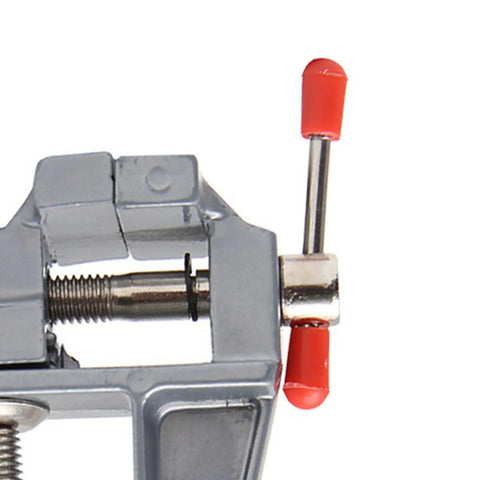 Hella Sturdy Mini Bench Vise For Snappy 0 To 35 Mm Clamping Heavy Duty Table Grip showing screw mechanism and red handle.