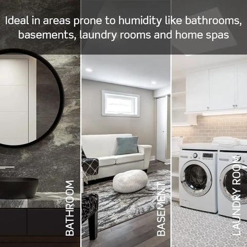 Bathrooms, basements, and laundry rooms ideal for Dual Combination Humidity Sensor with Light Switch Auto Ventilation.
