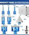 Diamond Core Drill Bit Set For Porcelain Tile Ceramic Marble Granite With Core Bits in 6/8/10/25/35/50/65mm sizes and case visible