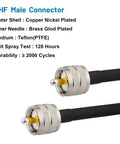RG8x Jumper Cable 3ft 2 Pack PL259 Male to Male Coax for HAM Radio CB connectors with copper nickel plating and Teflon medium