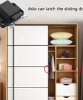 Self Closing Push To Open Door Latch Cabinet Hardware 2 Pack Push Latches And Locks for wardrobes, shown in living room.