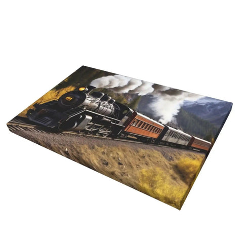 Dope Steam Locomotive Train Canvas Wall Art 12x18 Inches, angled view showing detailed steam engine on waterproof canvas for decor