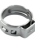 Close-up of a stainless steel clamp from 50 Pcs Single Ear Hose Clamps Set 8.8mm 10.5mm Stainless Steel 304 Pinch Clamps For Hoses And Automotive.