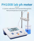Pro Grade Lab Benchtop pH Meter Kit With 0.01 pH Accuracy on display with digital screen and electrode in a beaker