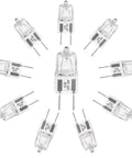 G8 Halogen Under Cabinet Light Bulbs 20W 120V Replacement Pack Of 10, arranged in a circular pattern showing bi-pin base and clear glass.