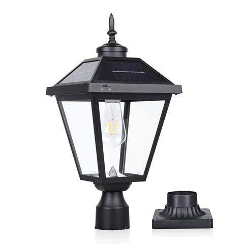 Sun Powered Dusk To Dawn Solar Post Light With Base Bright LED Outdoor Lamp for poles pillars yard gates and pathways