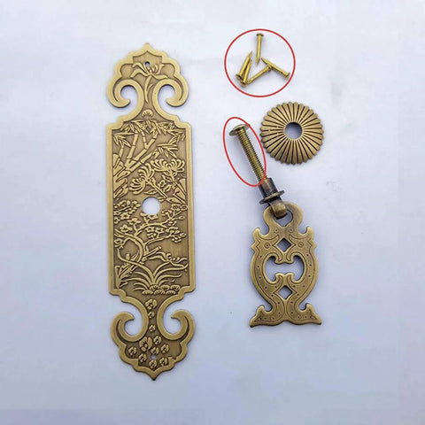 Two Pack Vintage Style Brass Pull Handles With Embossed Pattern for Bookcase Wardrobe Drawer and Double Doors, includes 25mm screws