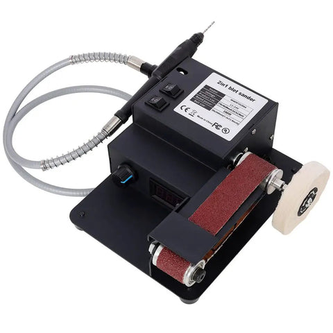 Heavy Duty 2-In-1 Mini Belt Sander With Bench Grinder, 350W Electric Polisher Machine with sanding belt and sharpener.