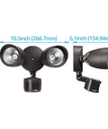 Bronze Dual Head Motion Sensor Flood Light, 1400lm Outdoor Security Light, Dusk To Dawn, IP65 Waterproof Aluminum Fixture