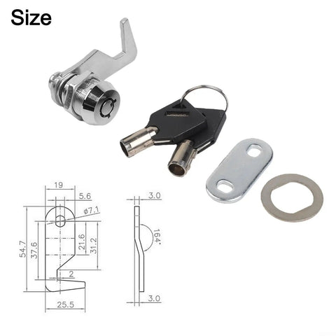 Five Eighth Inch Tubular Cam Lock Keyed Alike Zinc Alloy Lock with keys and measurements diagram