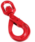 Rugged As Nails 3/8 Inch Swivel Self Locking Eye Hook, Grade 80 Forged Alloy Steel, 6945 Lbs Working Load Limit, Red Rust Resistant Finish