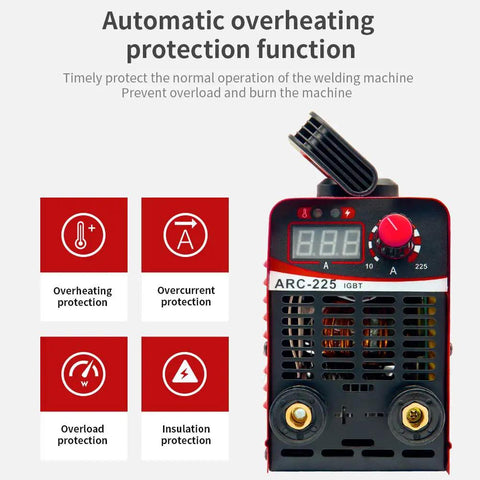 Compact 225A Arc MMA Welder 110V Portable Handheld Rig With IGBT Digital LCD Display Hot Start Feature Includes Electrode Holder Crimping Tool And Electric Brush For DIY Projects