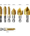 Professional Grade 6 Piece Countersink Drill Bit Set With 1 4 Inch Hex Shank And Tough Hss Construction for precise countersinking.