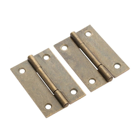 Two Pack 50x33mm Antique Brass Furniture Hinges for Cabinets and Drawers, Door Butt Hinge, Vintage Decorative Hinges for Boxes