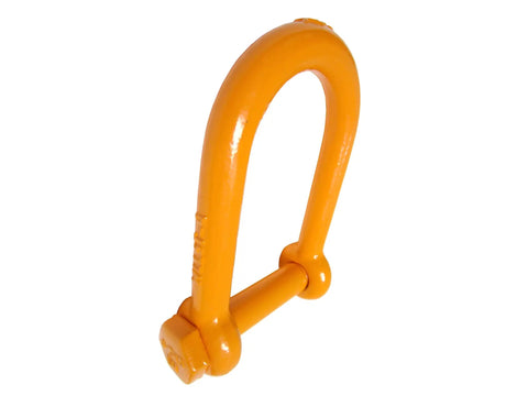 Built Different 1 Inch X100 Alloy Steel Screw Pin Long Reach Shackle in bright orange for heavy duty rigging tasks.