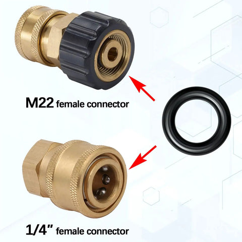 50 Pack Thickened O-Rings Set For 1/4 Inch And M22 Quick Connect showing connectors and O-ring for pressure washer replacement seals.
