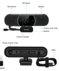 Game Changing 3 In 1 Webcam With 2K HD Autofocus And Noise Cancelling Mic Plus Crisp Stereo Speaker for Laptop or PC Monitor, top view showing microphone and speaker.