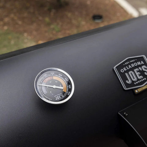 Three Inch Glow In The Dark Smoker Temperature Gauge Stainless Steel With Large Face And Easy Read Temperature Range For Grills And Smokers Fits Thirteen Sixteenth Inch Hole mounted on a black smoker lid