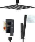 SR SUN RISE 12 Inch Ceiling Mount Shower System, Matte Black with rain showerhead and handheld sprayer.