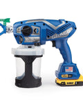 Cordless Handheld Paint Sprayer generates slick airless finishes without thinning, featuring a DEWALT battery pack for quick projects.