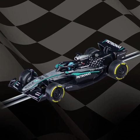 Mercedes-AMG F1 W14 E Performance G Russell No 63 One To Forty Three Scale Analog Slot Car For GO Tracks on checkered track