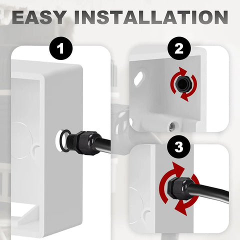 Six Pack One Half Inch NPT Black Adjustable Cable Glands IP68 Waterproof Electrical Connectors Nylon Cord Grips Strain Relief For Electrical Boxes No Fuss Install on electrical box