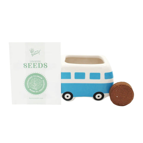 Mini Ceramic Flower Bus Grow Kit Four Pack With Colorful Retro Bus Planters And Seeds Daisy Cosmos Calendula Coneflower All In One