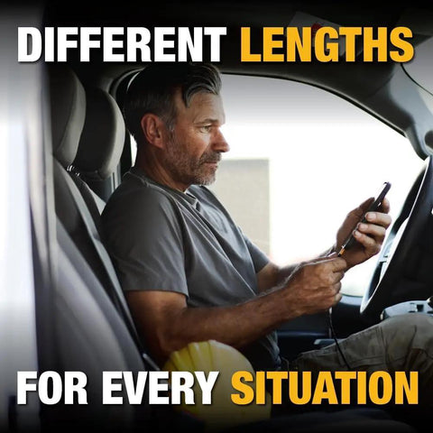 Man using Ultra Durable USB A To Lightning Cable Apple MFi Certified Tough As Nails Fast Charging Charger in car