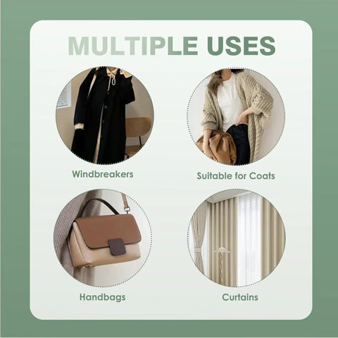 Multiple uses illustration for Slick Invisible Magnetic Buttons For Clothes Five One Inch Nylon Sewing Snaps, showing windbreakers, coats, handbags, and curtains.